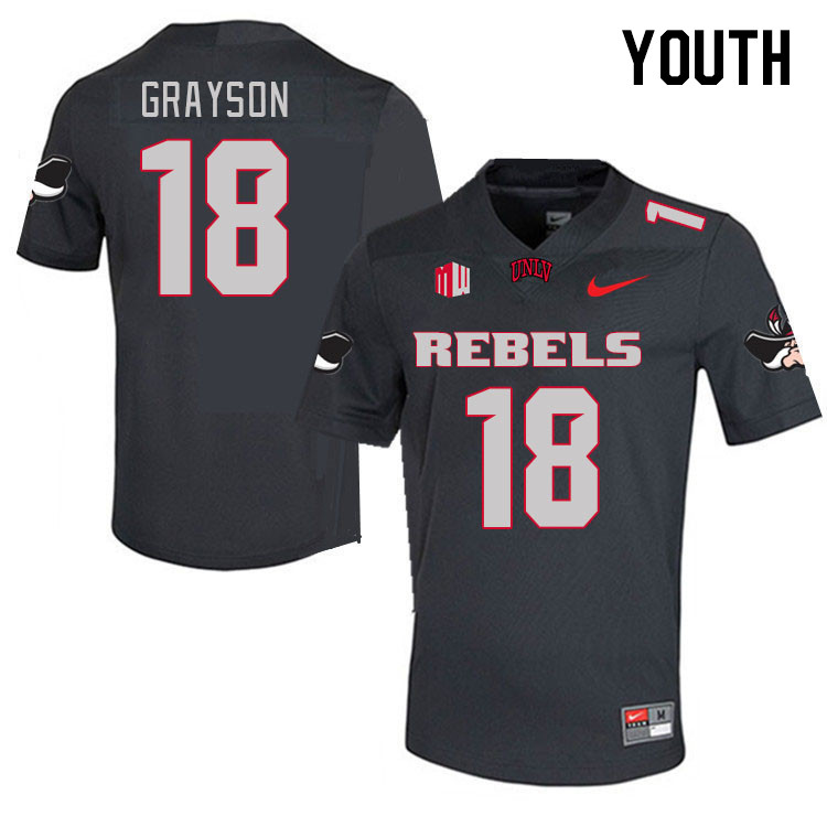 Youth #18 Shaun Grayson UNLV Rebels 2023 College Football Jerseys Stitched-Charcoal - Click Image to Close